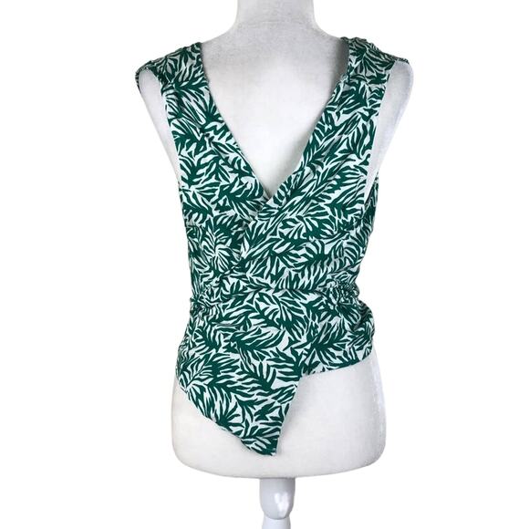 TOPSHOP Green White Palm Wrap Top Crop Tie Size 8 NWOT Tropical Vacation - Picture 4 of 7